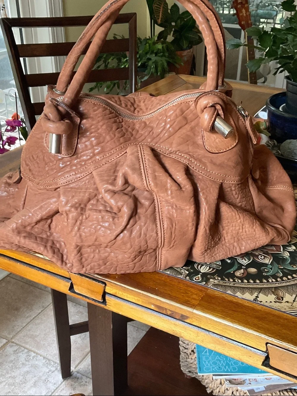 Classic Tan Leather Tote Handbag